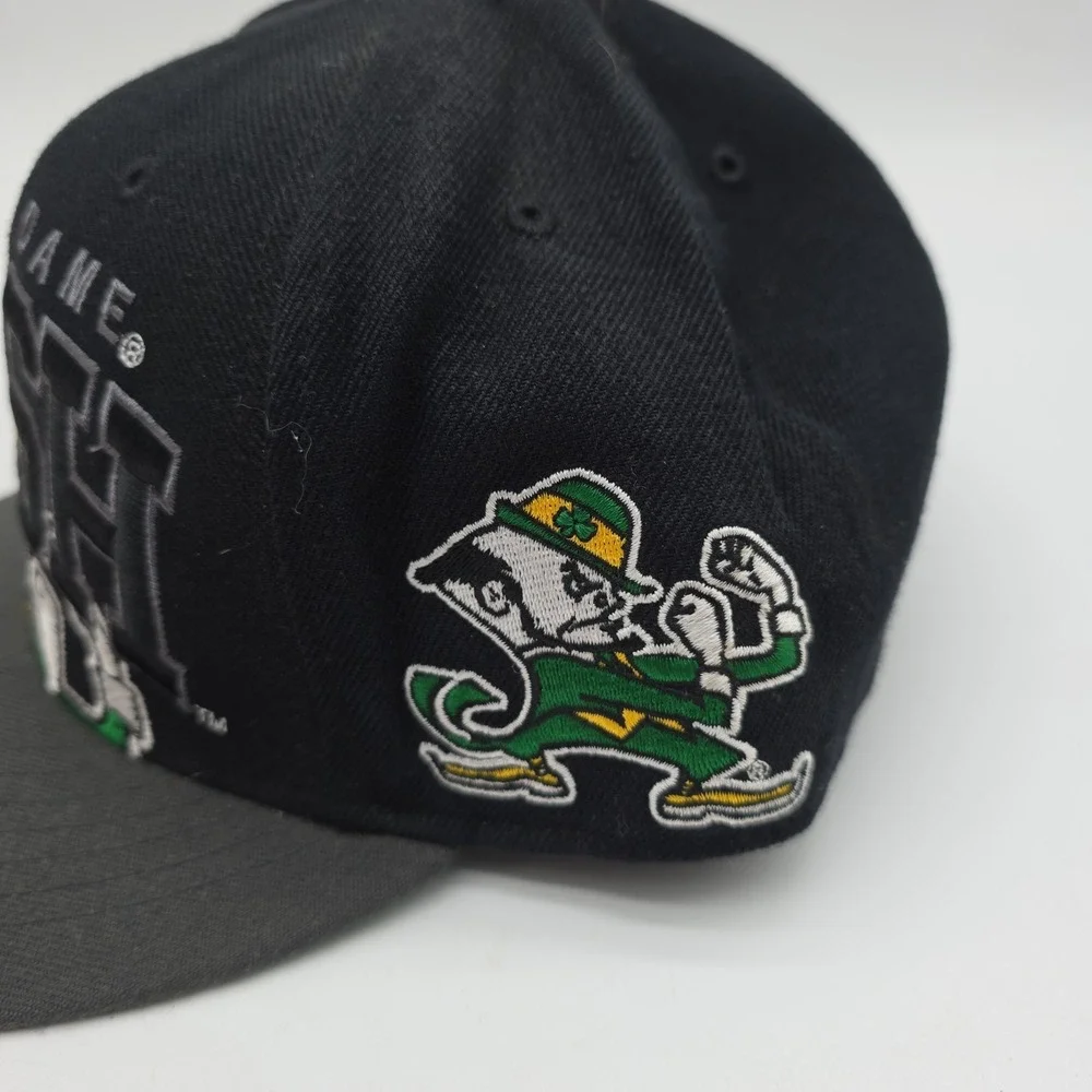 Vtg 47 Brand Notre Dame Fighting Irish Leprechaun Logo Snapback Hat Cap Black